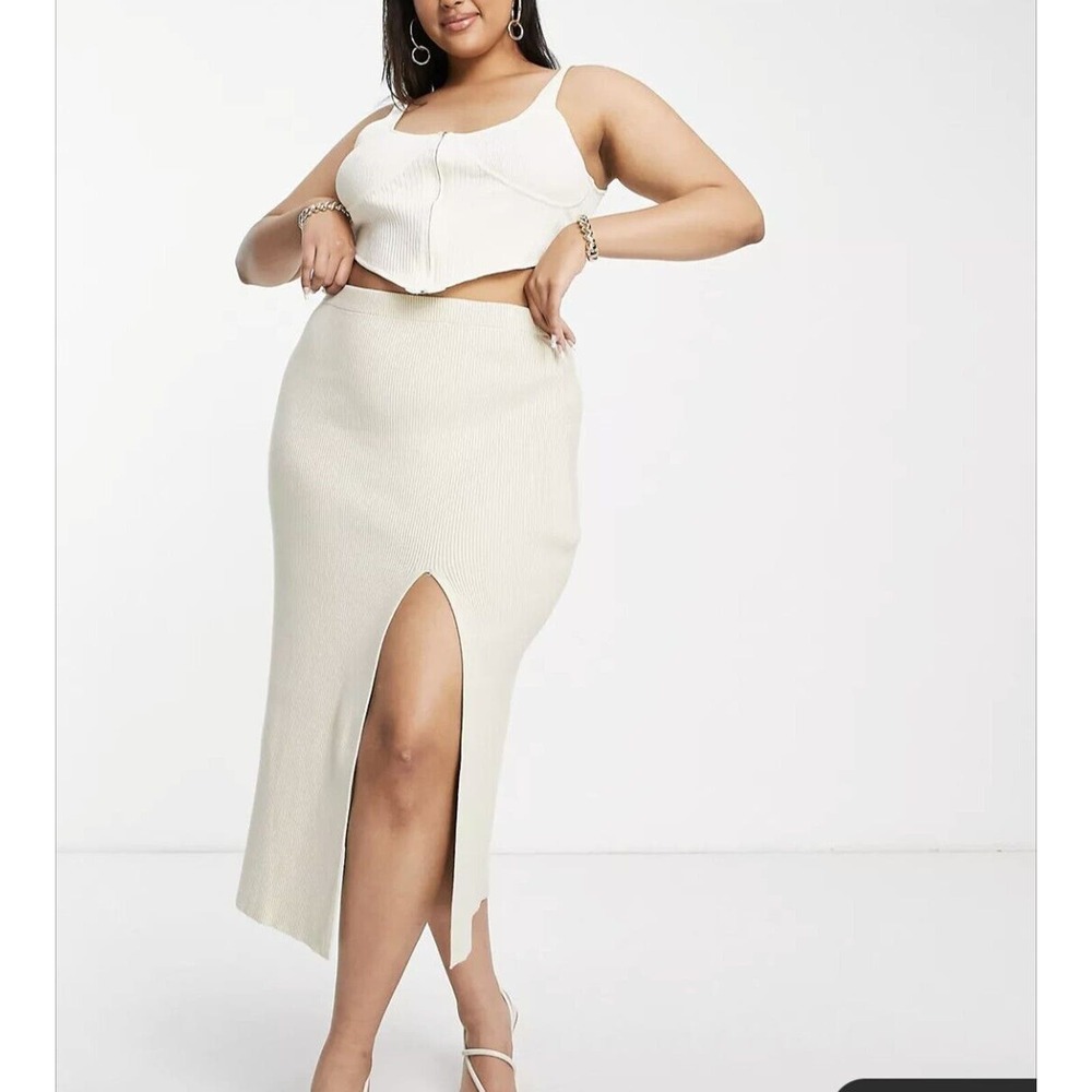 NWT Pretty Lavish Curve fine knit thigh split midi skirt size XXL, plus size